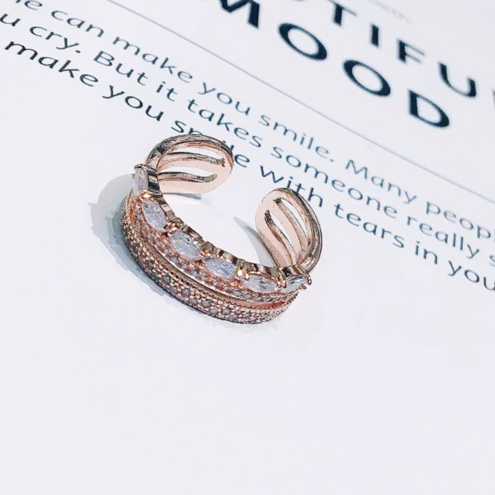 Rose Gold Stackable Diamond Open Adjustable Ring - Picture 6 of 8